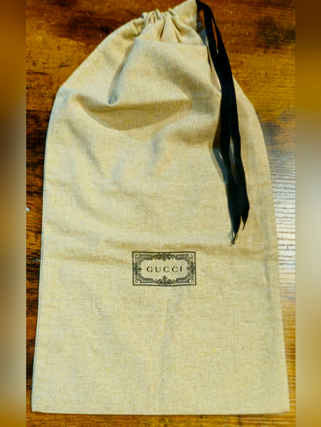 New Gucci Tan Canvas Dust Bag Tall Ribbon Drawstring Handbag Storage Wallet